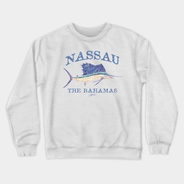 Nassau, The Bahamas, Vintage Sailfish (Distressed) Crewneck Sweatshirt by jcombs